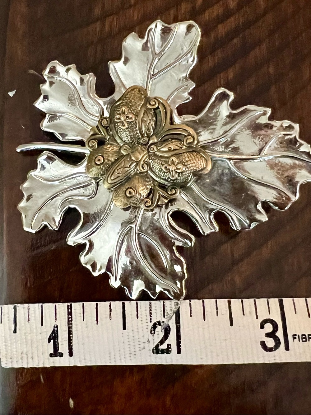 Sylvia Dahl for Neiman Marcus Oak Leaf Butterfly Brooch/ Scarf Clip Silver Gold